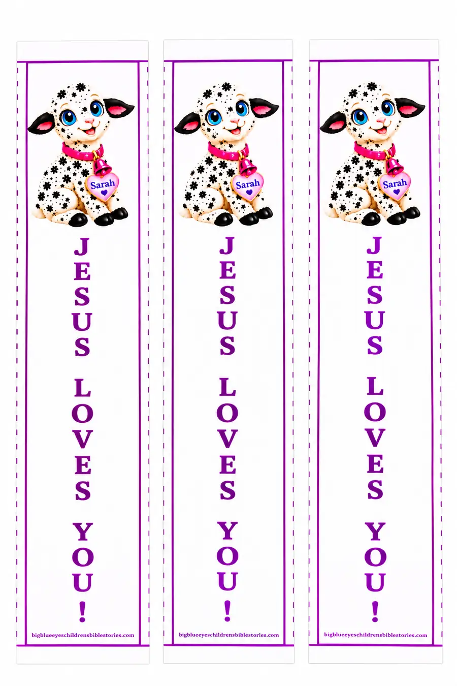 3 Hand-Made JESUS LOVES YOU ! Laminated Book Marks: Sarah the Baby Sheep: My Shepherd, Jesus's Birth. The Christmas Story Edition.